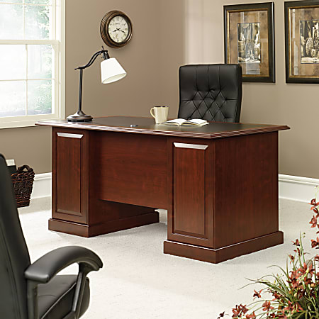 Sauder Heritage Hill 65 W Double Pedestal Writing Desk Classic Cherry