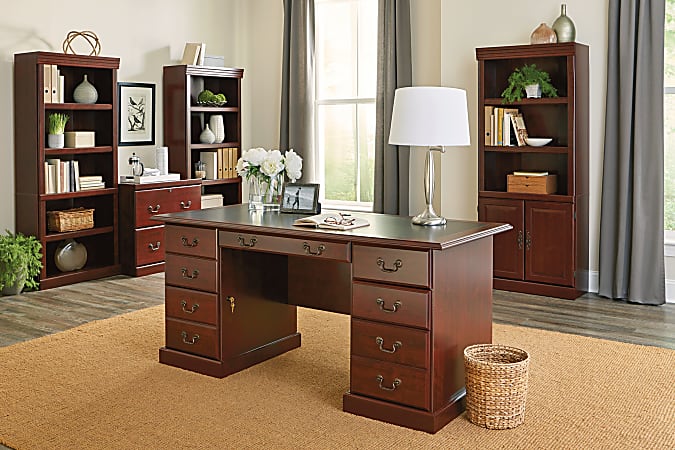 Sauder Heritage Hill 65 W Double Pedestal Writing Desk Classic Cherry
