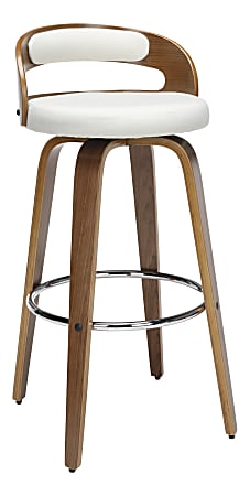 OFM 161 Collection Mid-Century Modern Low-Back Stool, 38"H, Beige/Walnut