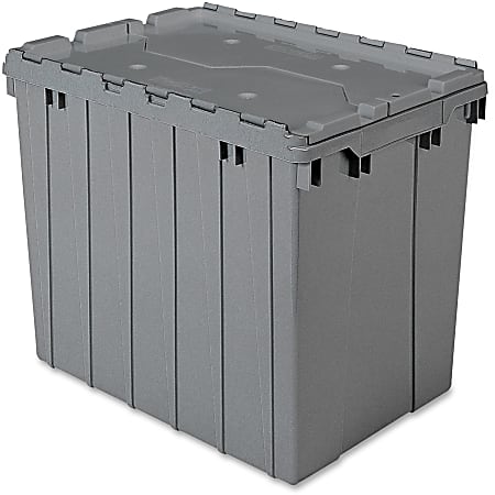Akro-Mils Attached Lid Storage Container - Internal Dimensions: 16.88" Height - External Dimensions: 21.5" Length x 15" Width x 17" Height - 100 lb - 17 gal - Padlock, String/Button Tie Closure - Stackable - Plastic, Polymer - Gray - For File - 1 Each