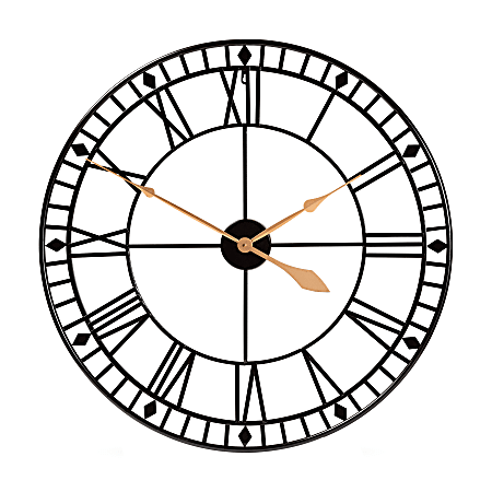 Baxton Studio Janette Wall Clock, 31-1/4", Black/Gold