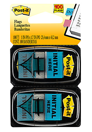 Post it Printed Flags Initial Here 1 x 1 1116 Bright Blue 50