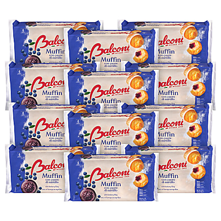 Balconi Muffins, Blueberry, 1.5 Oz, 6 Muffins Per Pack, Case Of 12 Packs
