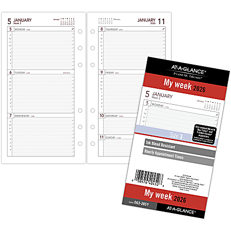 AT-A-GLANCE 2026 Planner Refill, Weekly, 3-1/4" X 6-1/2", Portable Size 2 ( 064-287-26