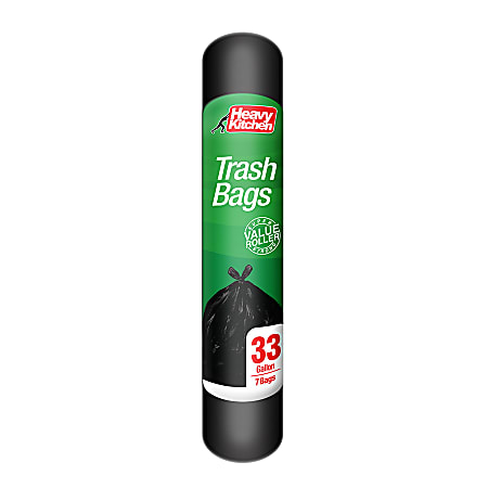 Heavy Kitchen Trash Bags, 33 Gallons, Black, Total Qty 7