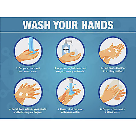 Lorell® Wash Your Hands 6 Steps Sign, 8"