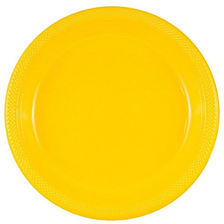JAM PAPER Round Plastic Party Plates, Large, 10 1/4 inch, Yellow, 20/Pack 