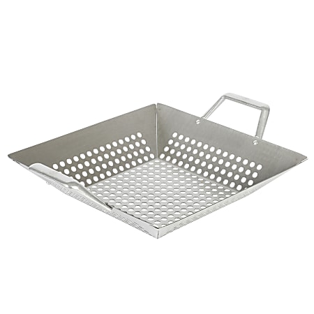 Martha Stewart Amber Cast Aluminum Square BBQ Grill Topper With Handles, 12”, Silver