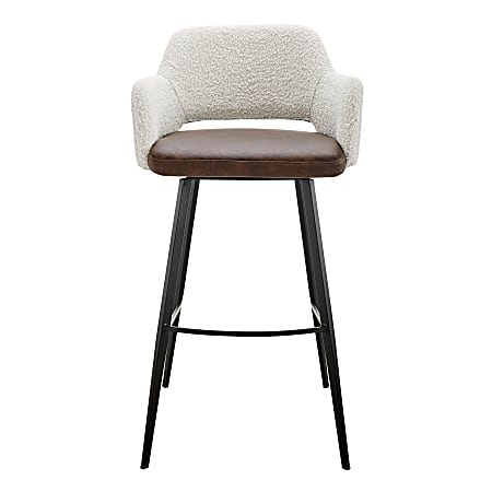 Eurostyle Desi Faux Leather/Fabric Swivel Barstool With Back, Brown/Ivory/Black
