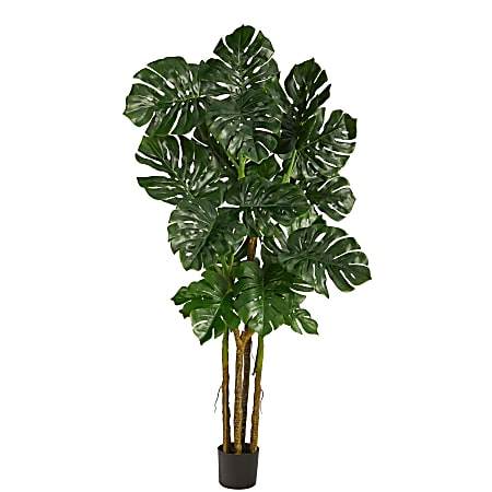 Nearly Natural Monstera 72”H Artificial Tree With Planter, 72”H x 22”W x 18”D, Green/Black