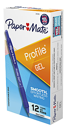 Paper Mate® Profile Gel Retractable Pens, Medium Point, 1.0 mm, Blue Barrel, Blue Ink, Pack Of 12 Pens