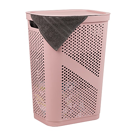 Mind Reader 60L Slim Laundry Hamper Clothes Basket With Lid, 23-1/2"H x 13-3/4"W x 17-1/4"L, Pink