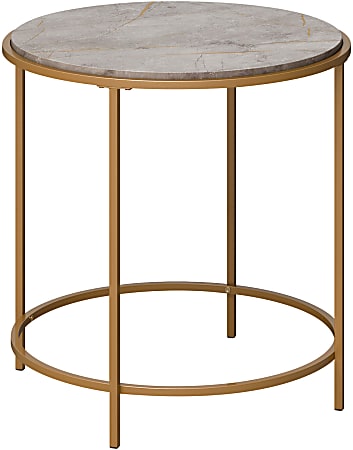 Sauder® International Lux Round Side Table, 22-1/4"H x 22"W x 22"D, Taupe Gray Deco Stone/Satin Gold