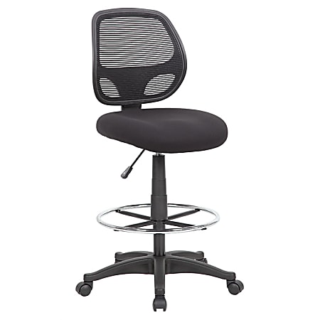 Boss Office Products Stand-Up Fabric Drafting Stool With Back, Gray/Black
