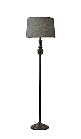 Adesso® Simplee Charles Floor Lamp, 60"H, Dark Herringbone Shade/Black Base