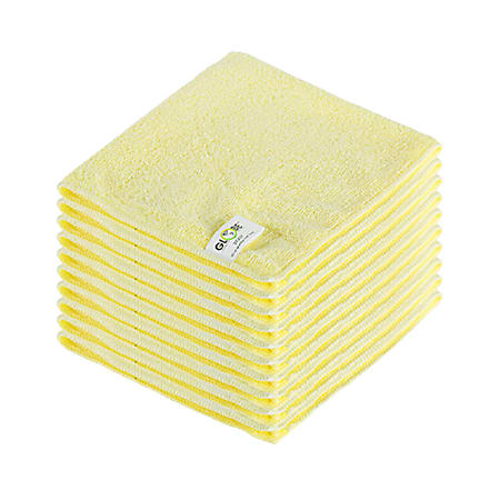 Globe Commercial Products Microfiber Cloths, 16” x 16", Yellow, Pack Of 10 Cloths