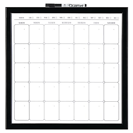 Quartet® Magnetic Dry-Erase/Calendar Whiteboard, 14" x 14", Wood Frame With Black Finish