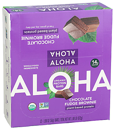 Aloha Plant Protein Bars, Organic Chocolate Fudge Brownie, 1.9 Oz, Total Qty 12
