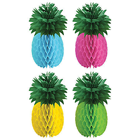 Amscan Summer Pineapple Honeycomb Centerpieces, 12" x 5", Multicolor, Pack Of 8 Centerpieces
