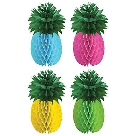 Amscan Summer Pineapple Honeycomb Centerpieces, 12" x 5", Multicolor, Pack Of 8 Centerpieces