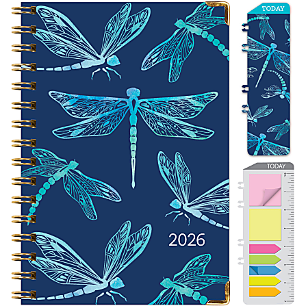 2026 Excello Brands Hardcover Fashion Daily/Weekly/Monthly Planner, 5.5" x 8", Dragonflies November 2025 - December 2026, (FSHN-CY26-58-59)
