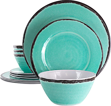 Elama Azul Banquet 12-Piece Dinnerware Set, Turquoise