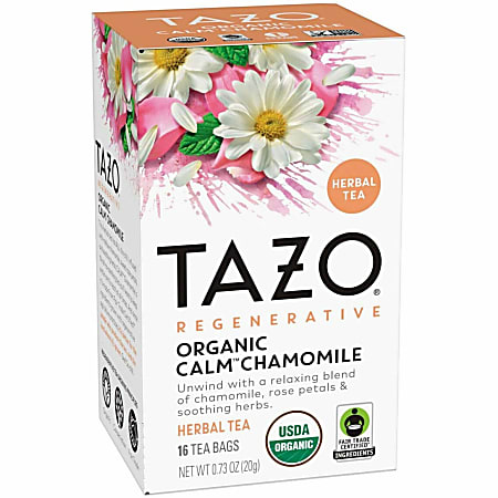 Tazo Regenerative Organic Calm Chamomile - Caffeine-free - 16/Box - 6 / Carton