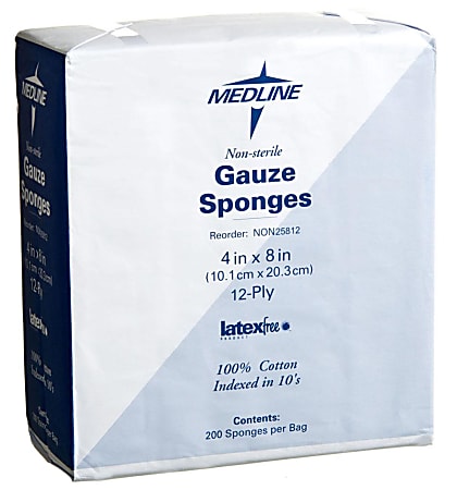 Medline Woven Nonsterile Gauze Sponges, 8" x 4", White, Case Of 2,000