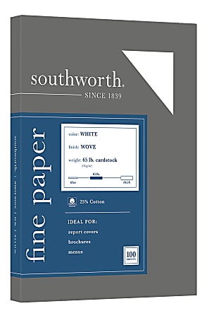 Southworth 25% Cotton Wove Cover Stock, Letter Size, White, Pack Of 100 Sheets