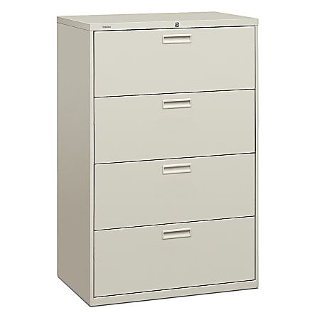 HON® 500 36"W Lateral 4-Drawer File Cabinet, Metal, Light Gray