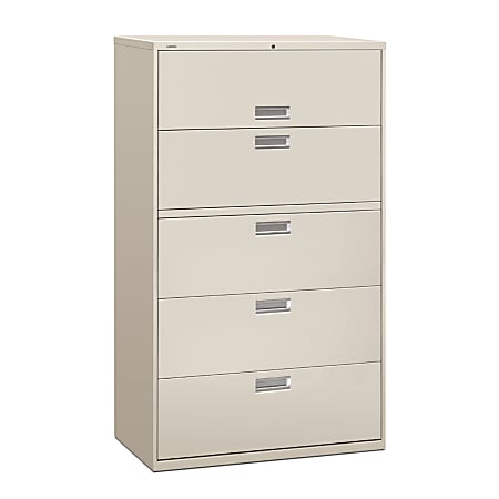 HON® Brigade® 600 42"W Lateral 5-Drawer File Cabinet, Metal, Light Gray