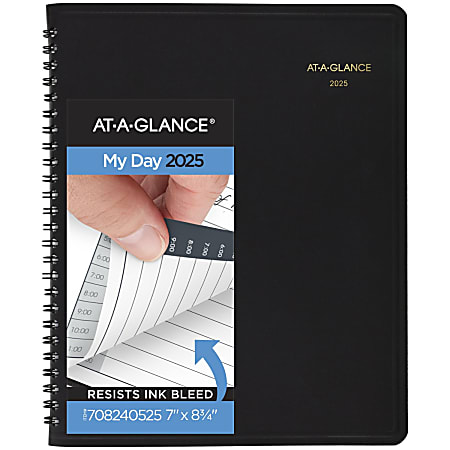 2025 AT-A-GLANCE® 24-Hour Daily Appointment Book Planner, 7" x 8-3/4", Black, January To December, 7082405