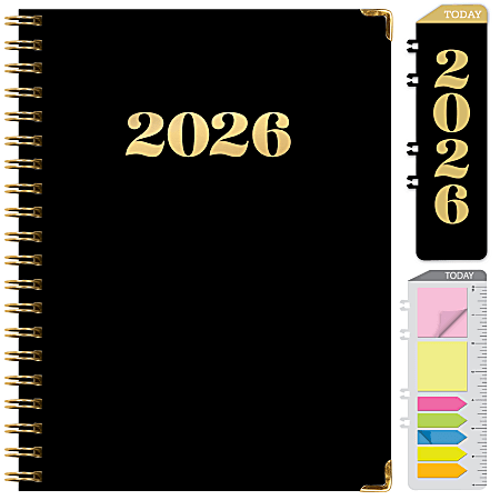 2026 Excello Brands Hardcover Fashion Daily/Weekly/Monthly Planner, 5.5" x 8", Black Gold Numbers November 2025 - December 2026, (FSHN-CY26-8511-12)