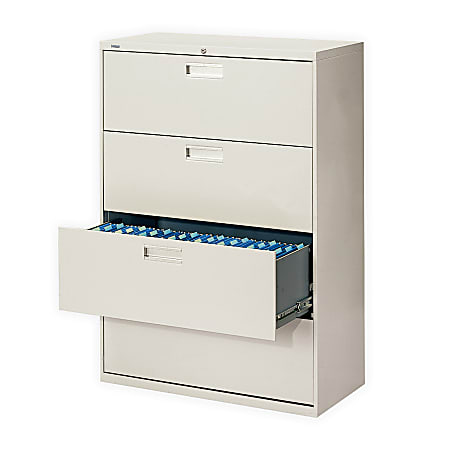 HON® Brigade® 600 42"W x 18"D Lateral 4-Drawer File Cabinet, Light Gray