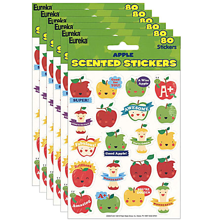 Eureka Scented Stickers, Apple, 80 Stickers Per Pack, Set Of 6 Packs