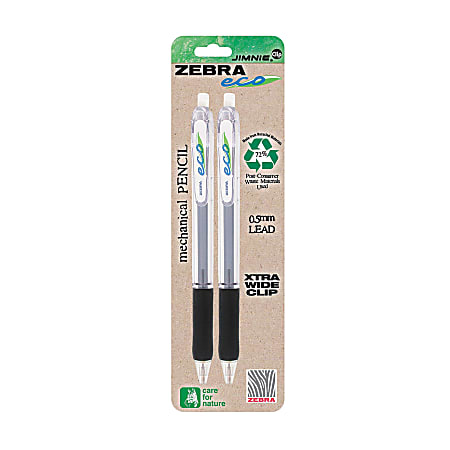 Zebra® Jimnie® Clip Mechanical Pencils, 0.5 mm, Black Barrel, Pack Of 2