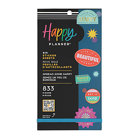 Happy Planner Spread Some Happy Mini Planner Stickers, 9"H x 4-3/4"W x 1/4"D, Assorted Colors, Pack Of 833 Stickers