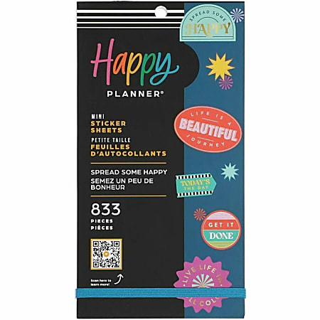 Happy Planner Spread Some Happy Mini Planner Stickers, 9"H x 4-3/4"W x 1/4"D, Assorted Colors, Pack Of 833 Stickers