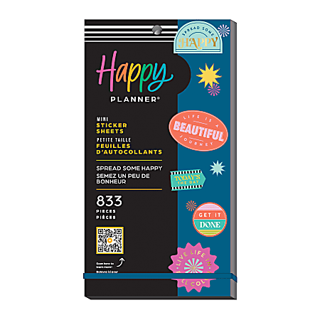 Happy Planner Spread Some Happy Mini Planner Stickers 9 H x 4 34 W x 14 D  Assorted Colors Pack Of 833 Stickers - Office Depot