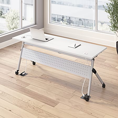 Bush Business Furniture Envision 72"W Folding Training Table with Powered Grommets, White/Cool Gray Metallic, Standard Delivery