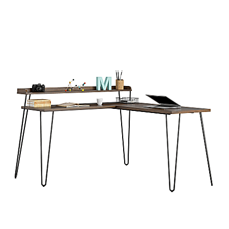 Ameriwood™ Home Haven 56"W L-Shaped Desk With Riser, Walnut