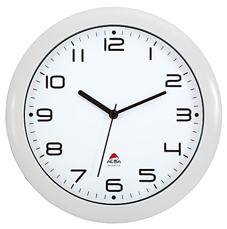 Alba Silent Round Wall Clock, 12" Diameter, White