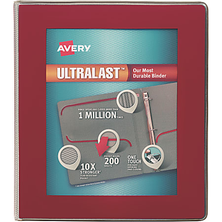 Avery® UltraLast One-Touch 3-Ring Binder, 1" Slant Rings, Red