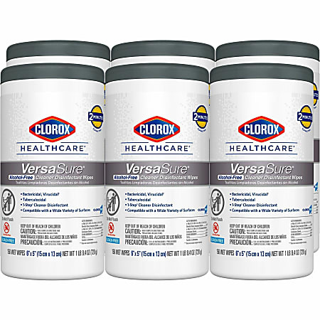 Clorox Healthcare VersaSure Disinfectant Wipes, 6" x 5", 150 Wipes Per Tub, White, Carton Of 6 Tubs
