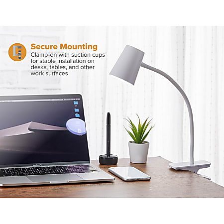 Bostitch Adjustable LED Clamp Light - 5.20 W LED Bulb - Adjustable, Flexible Neck, Adjustable Head - Silicone - Desk Mountable, Wall Mountable - White - for Desk, Cubicle, Home, Office, Classroom, Communal Area