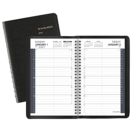 AT-A-GLANCE® Daily Appointment Book, 4 7/8" x 8", Black, January to December 2018 (7080005-18)