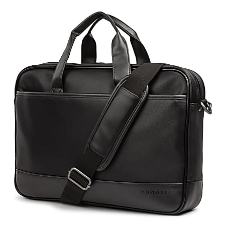 Bugatti Gin & Twill Textured Vegan Leather Briefcase, 10-1/2"H x 16"W x 2-3/4"D, Black