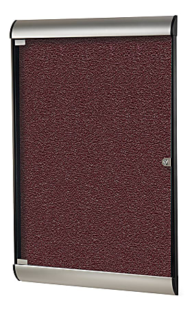 Ghent Silhouette 1-Door Enclosed Bulletin Board, Vinyl, 42-1/8" x 27-3/4", Berry, Satin Black Aluminum Frame