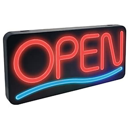 Newon LED Lighted Sign, "Open", Horizontal With Blue Wave Design, 12" x 27" x 2 1/2"
