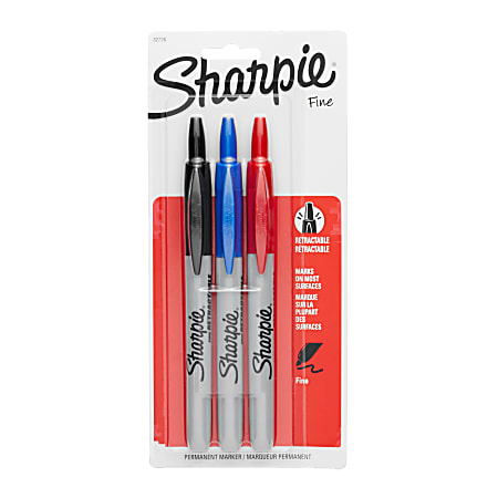 Sharpie® Retractable Permanent Markers, Fine Point, Assorted Colors, Pack Of 3 Markers